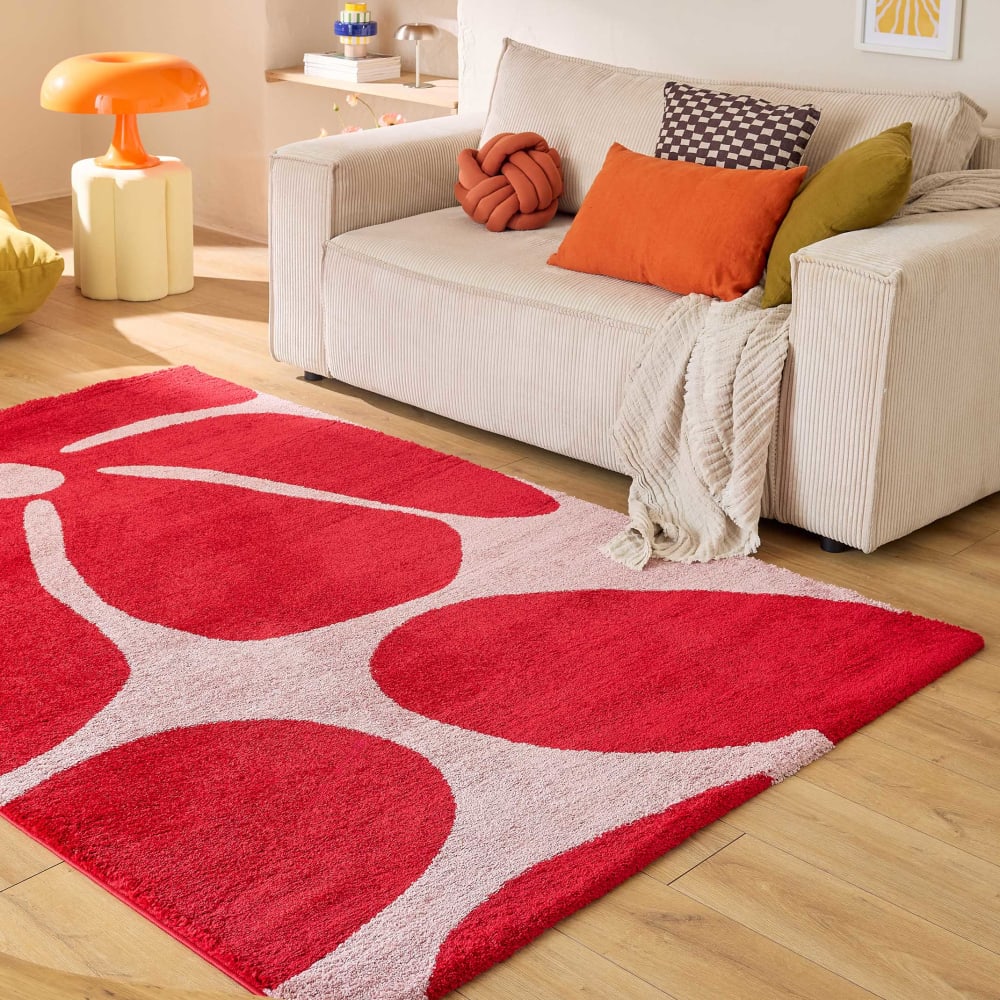 Tapis vintage style année 70 à motif fleur rouge 80x140 — vue 4