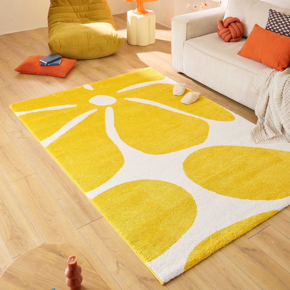 Tapis vintage style année 70 à motif fleur jaune 80x140 — vue 3