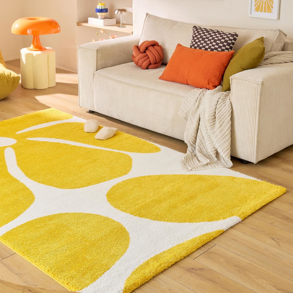 Tapis vintage style année 70 à motif fleur jaune 80x140 — vue 4
