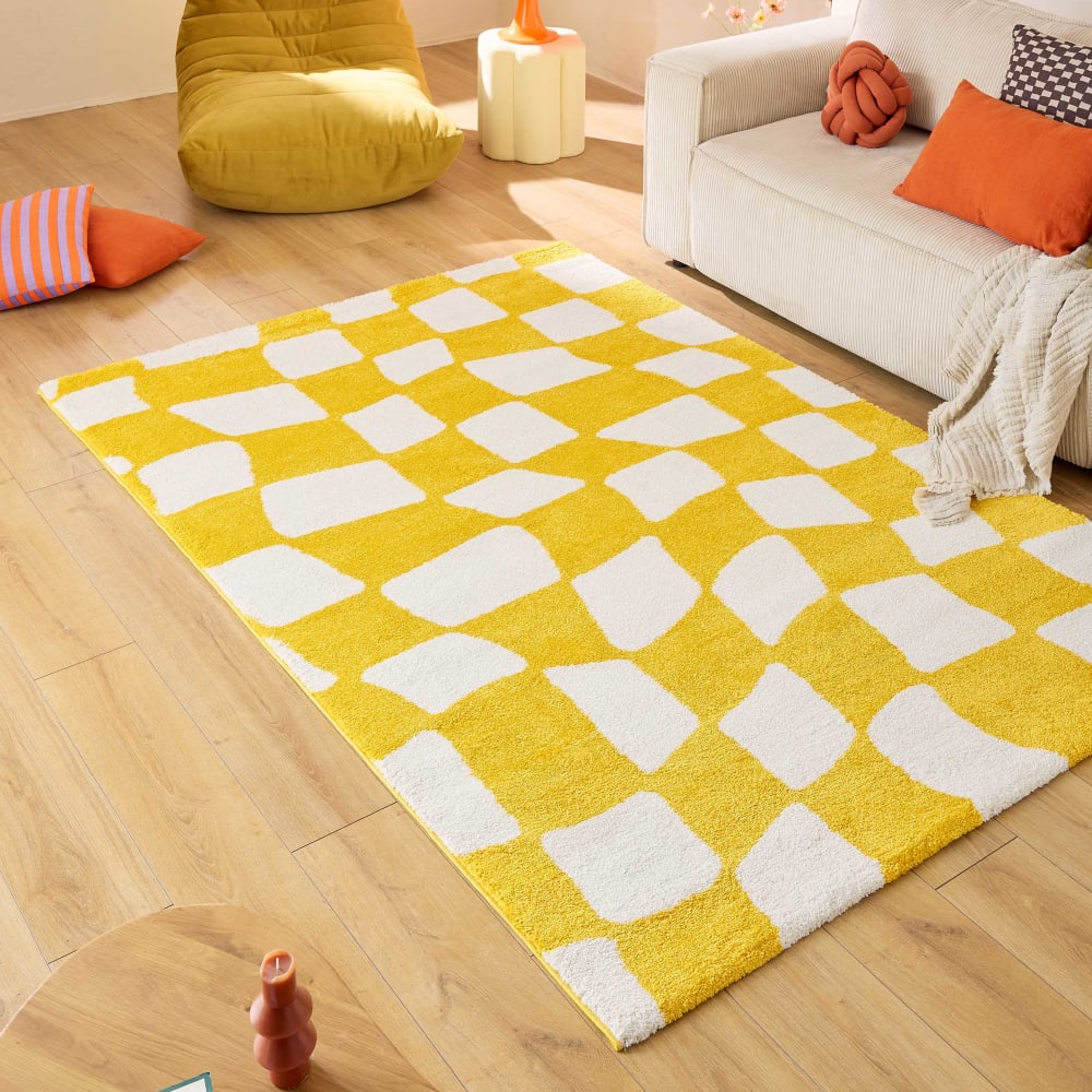 Tapis vintage style année 70 à motif damier jaune 80x140 — vue 3