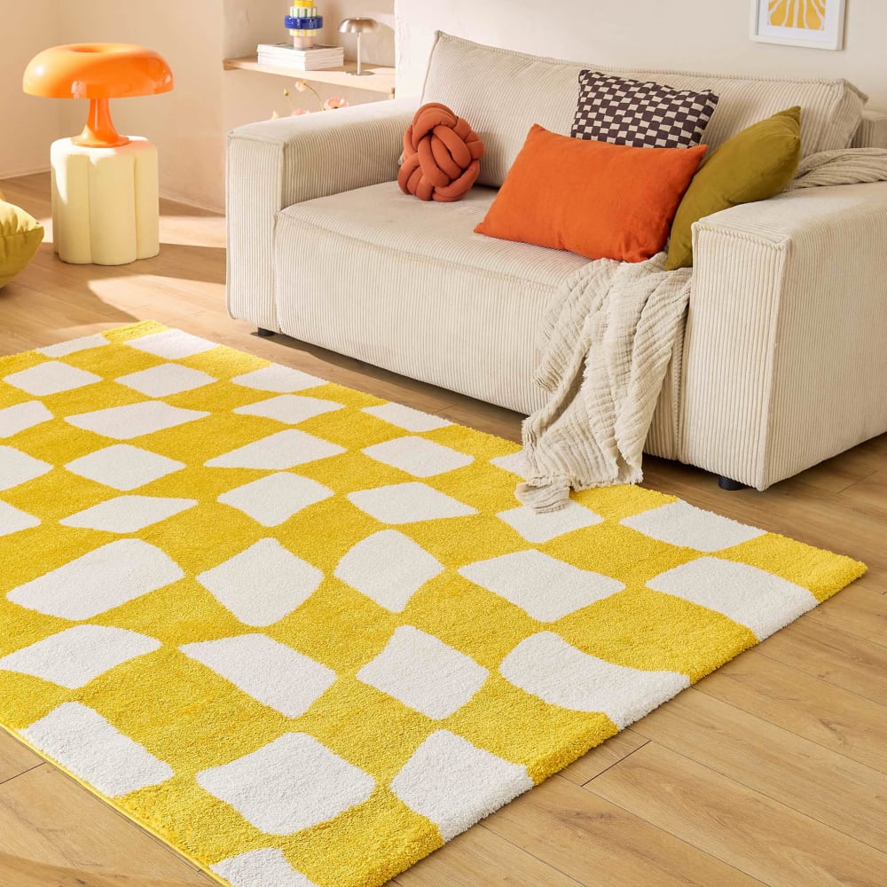 Tapis vintage style année 70 à motif damier jaune 80x140 — vue 4