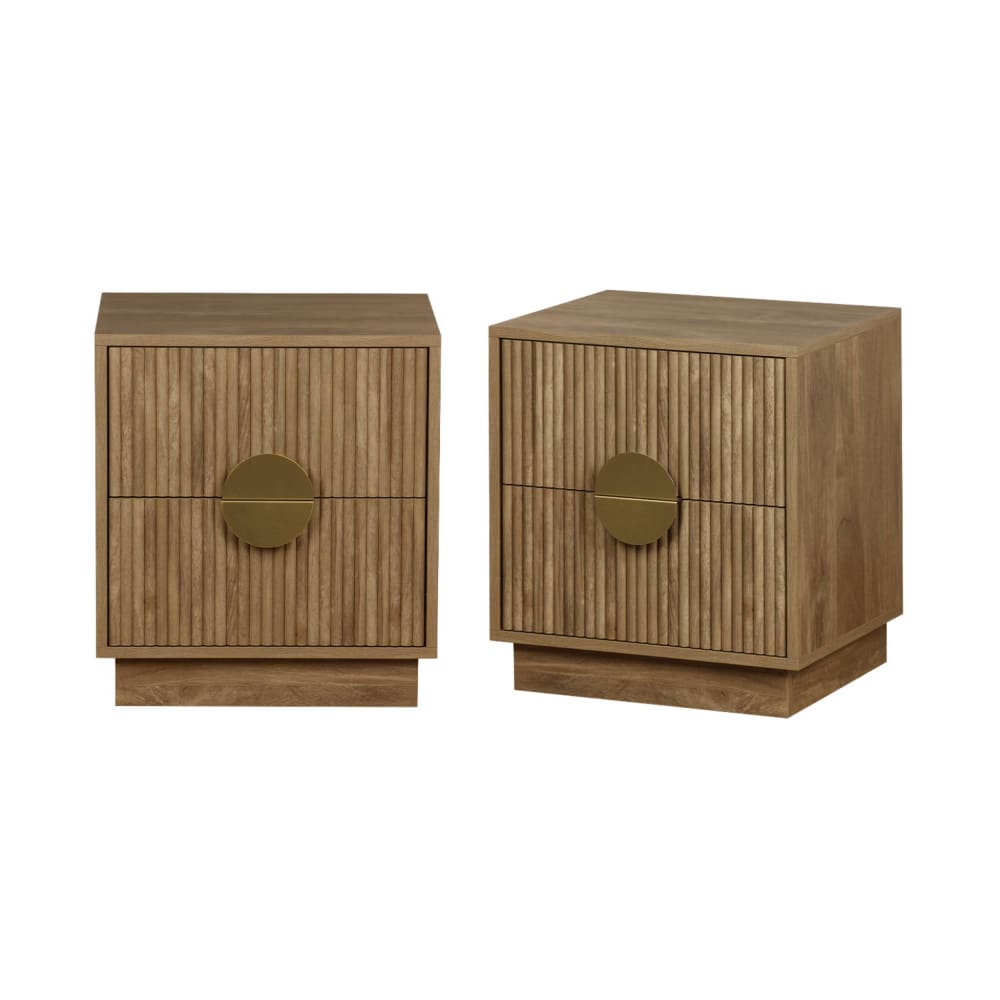 Lot de 2 tables de chevet 2 tiroirs décor bois de manguier rainuré i