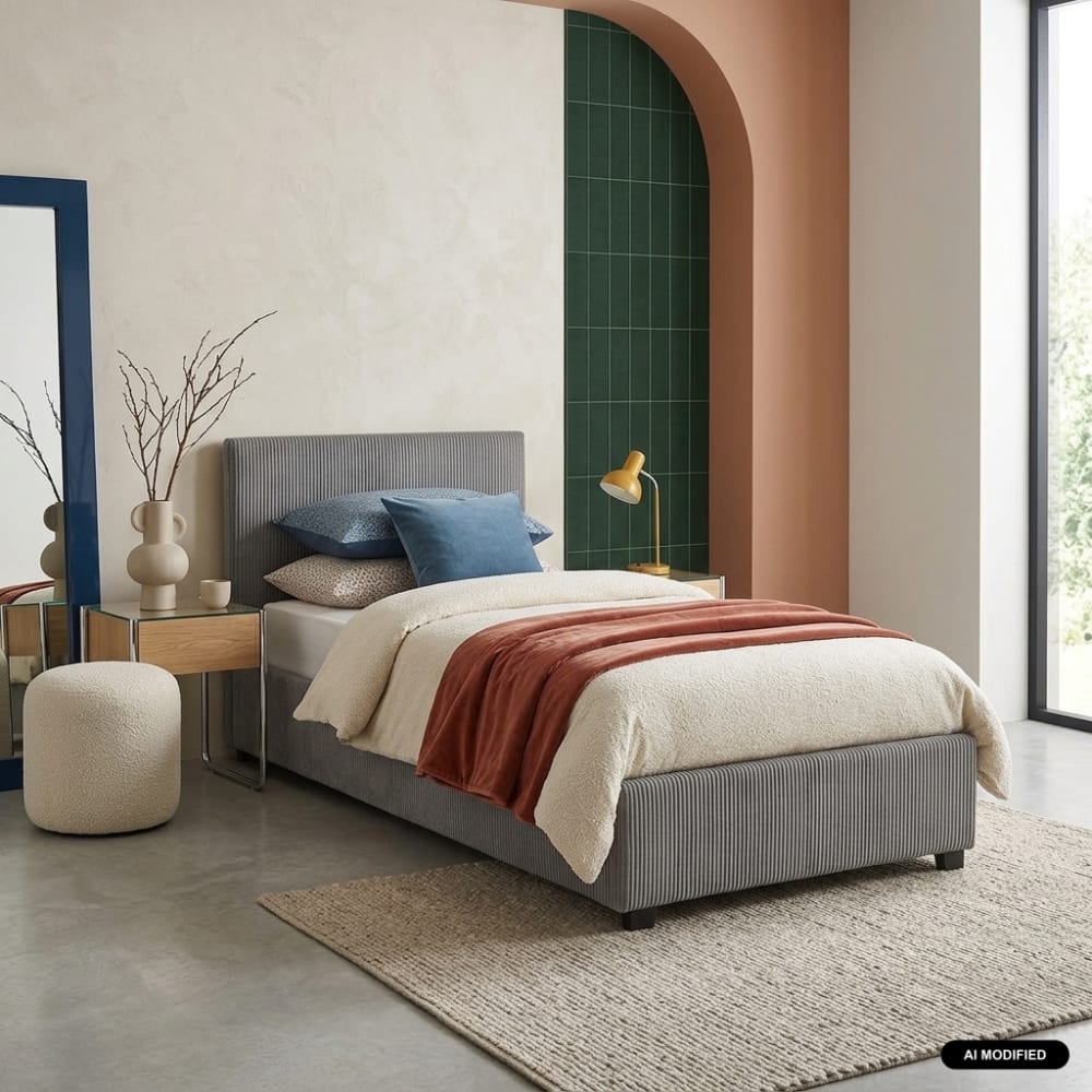 sweeek Boxbett mit Lattenrost und Kopfteil, Bezug grauer Cord style modern Samt Baby