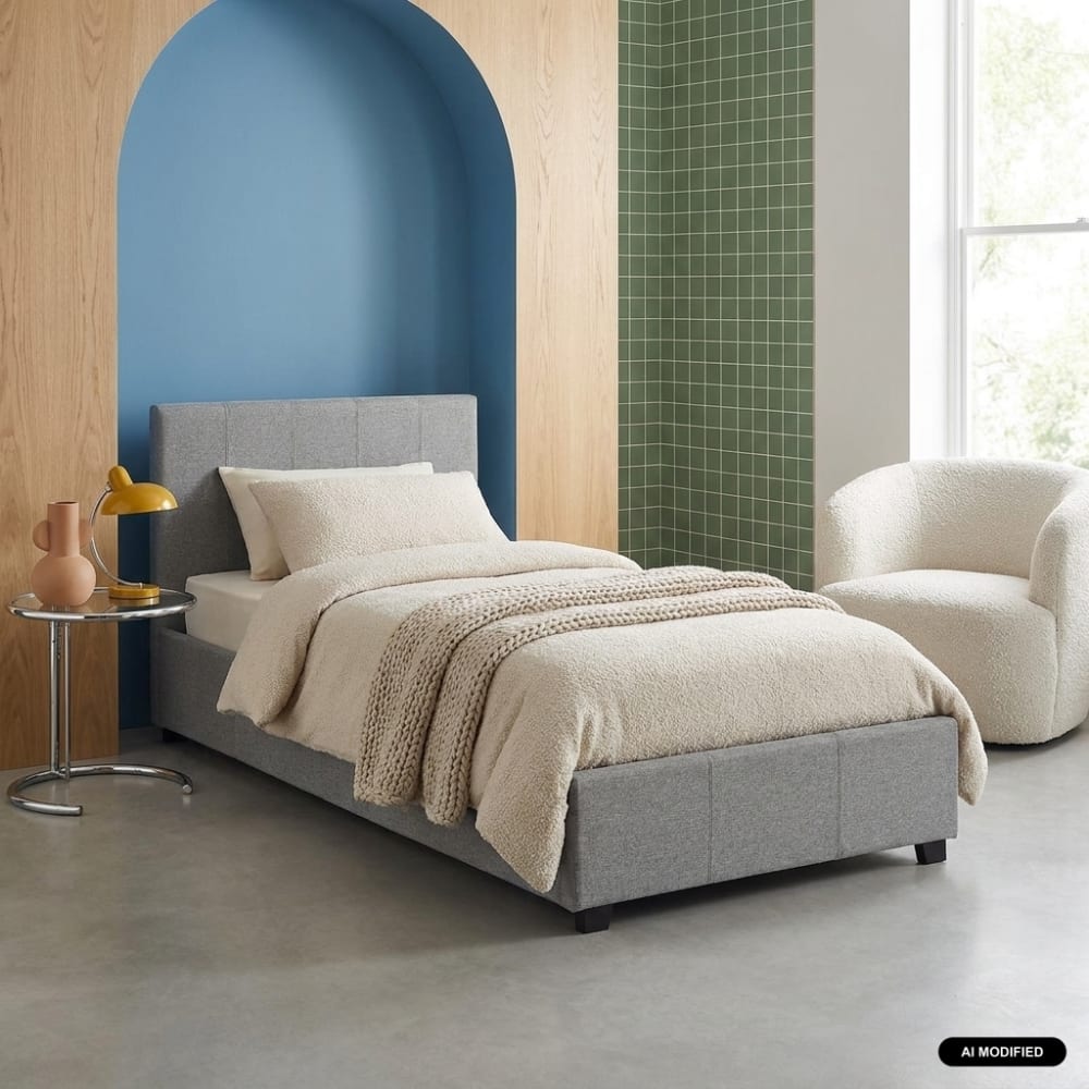 sweeek Kastenbett mit Lattenrost und Kopfteil, hellgrau style modern Stoff Baby