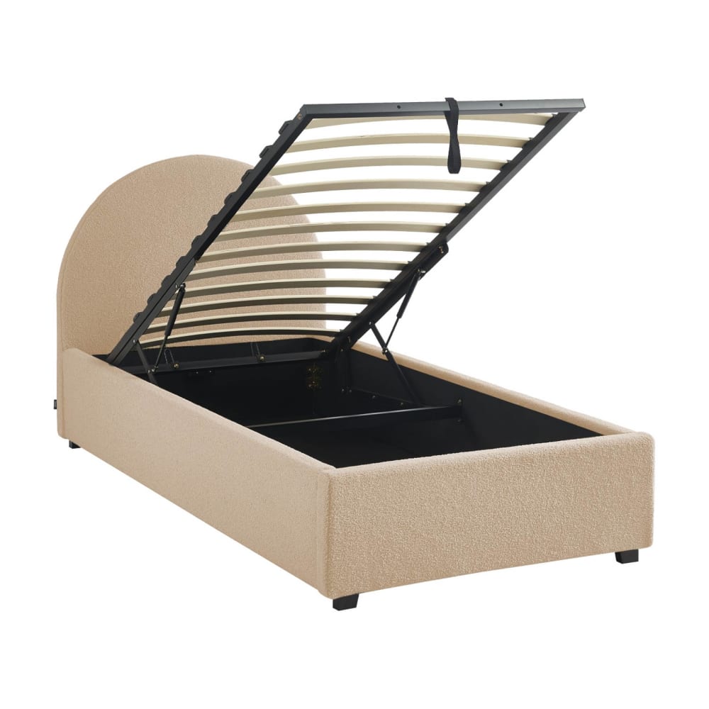 Lit coffre sommier à lattes et tête de lit, nude, 90 x 190cm