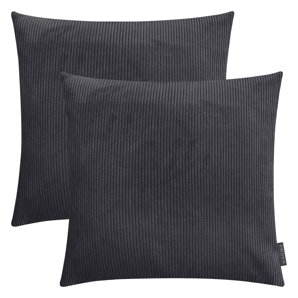Magma Housses de coussin velours cotelé noir-lot de 2-50x50 style contemporain Certifié Oeko-Tex - Pes - Polyester