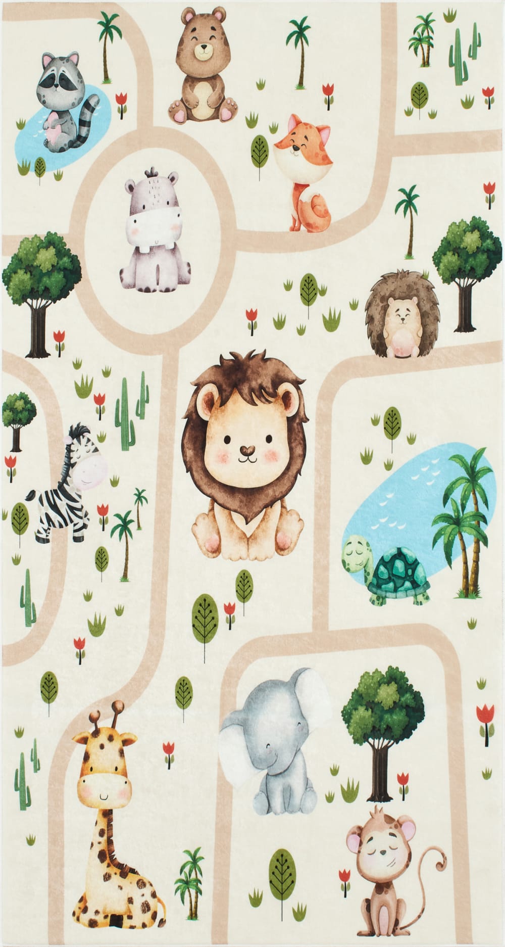 Tapis enfant motif animaux Beige 80x150