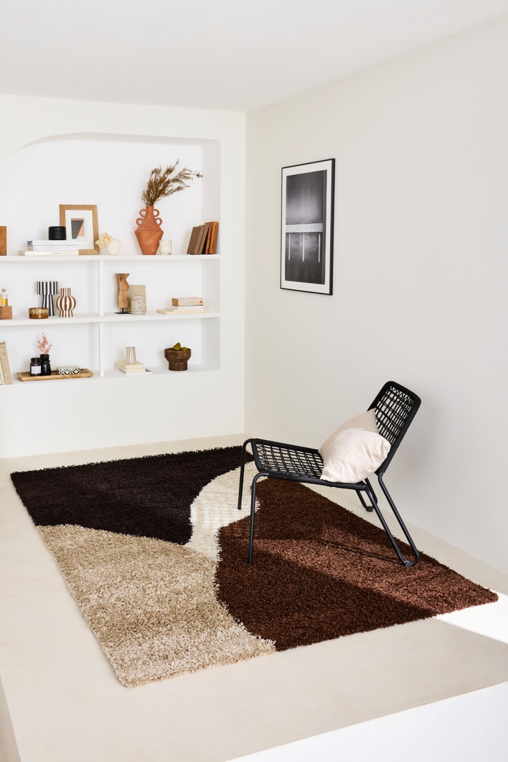 Tapis shaggy à poils long à motif moderne marron 120x160 — vue 3