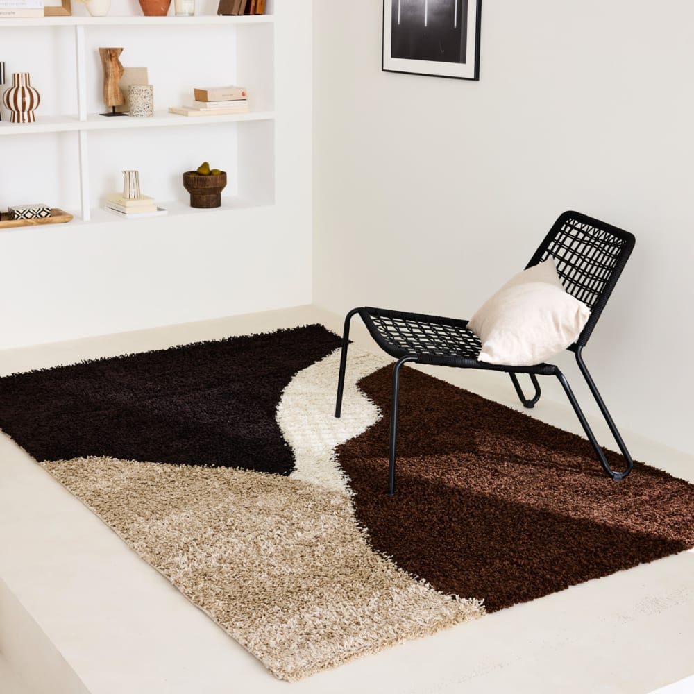 Tapis shaggy à poils long à motif moderne marron 120x160 — vue 4