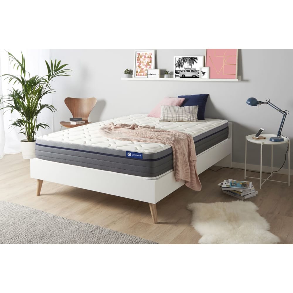 Actisom Matratze aus Memory-Schaum 140 x 200 cm, weiß, Härtegrad : Mittel style classic chic - Stoff