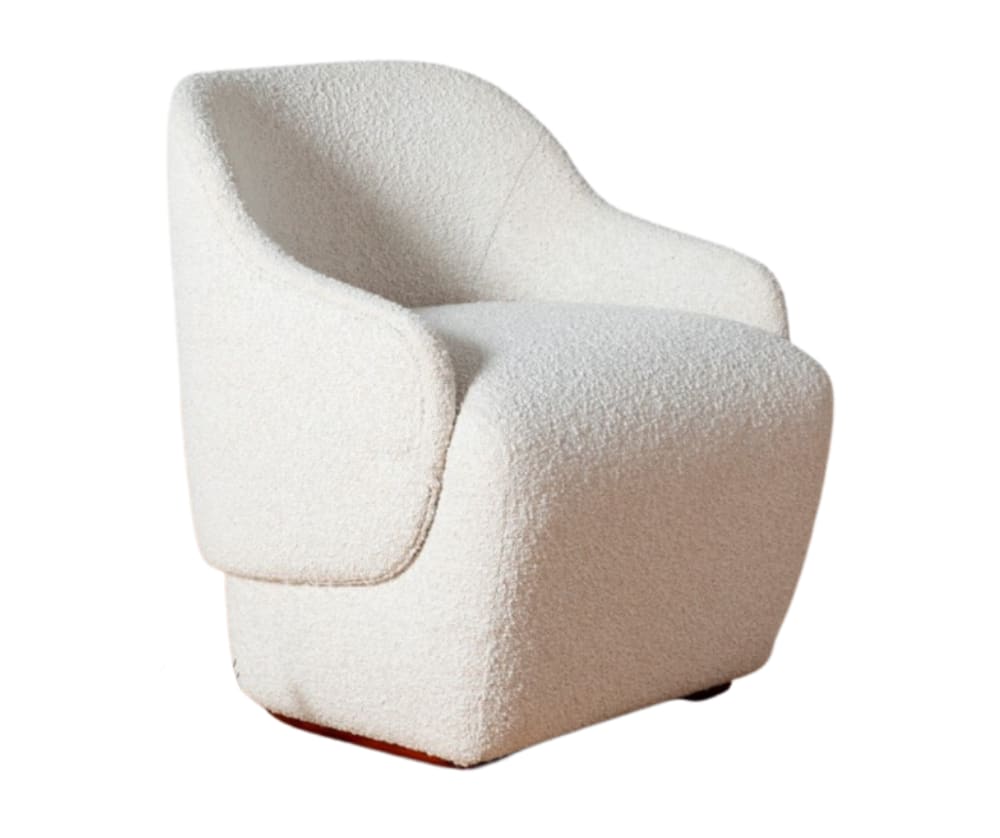 Fauteuil en pin et tissus bouclette blanc