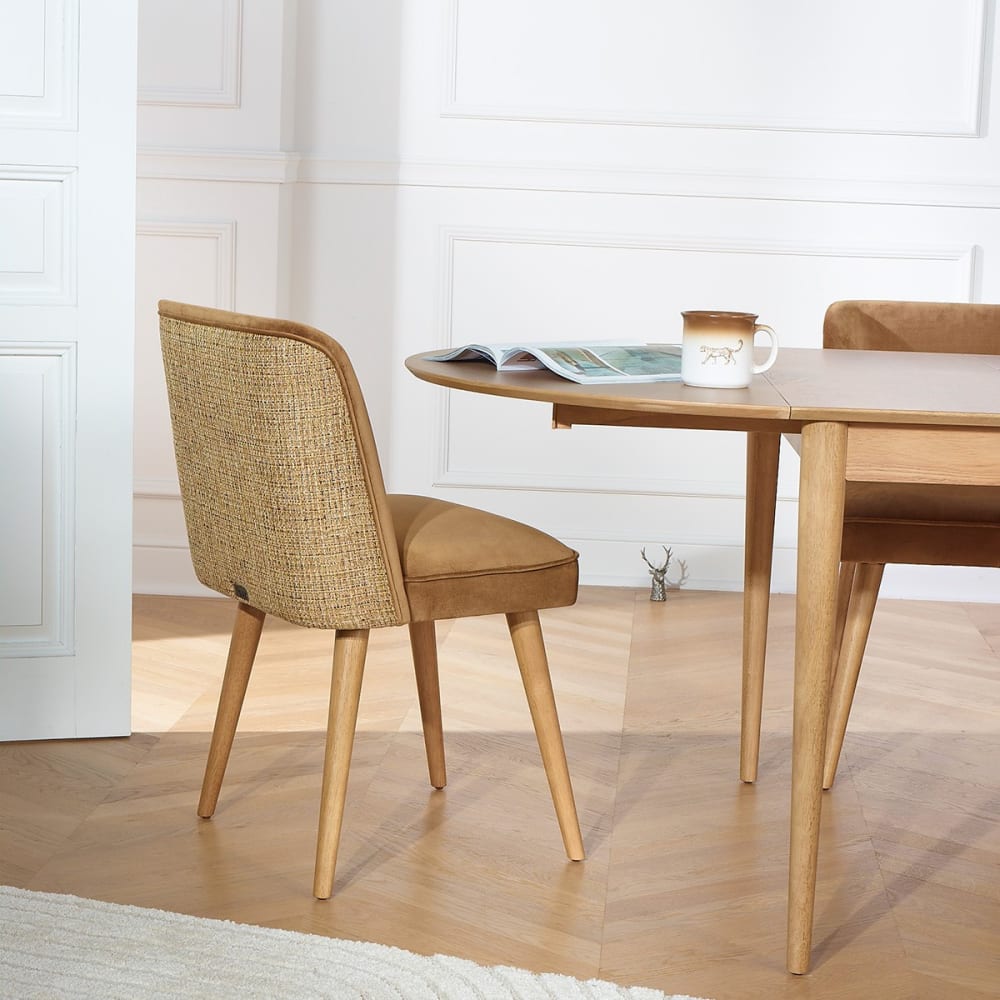 Set aus 2 Stühlen aus Hevea, Tweed und Samt Kamel - Maisons Du