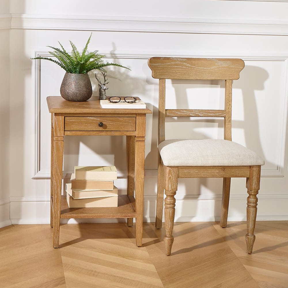 Robin des Bois Set aus 2 Stühlen aus Eiche und Premium-Leinen Leinen style modern Beige Holz