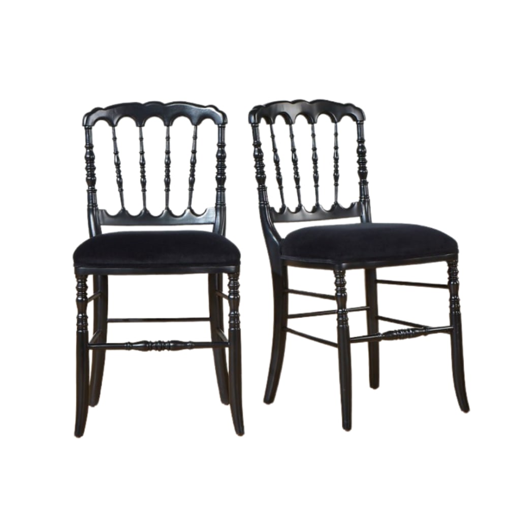 Robin des Bois Set aus 2 Stühlen aus Gummibaumholz und Samt Schwarz style classic chic Schwarz