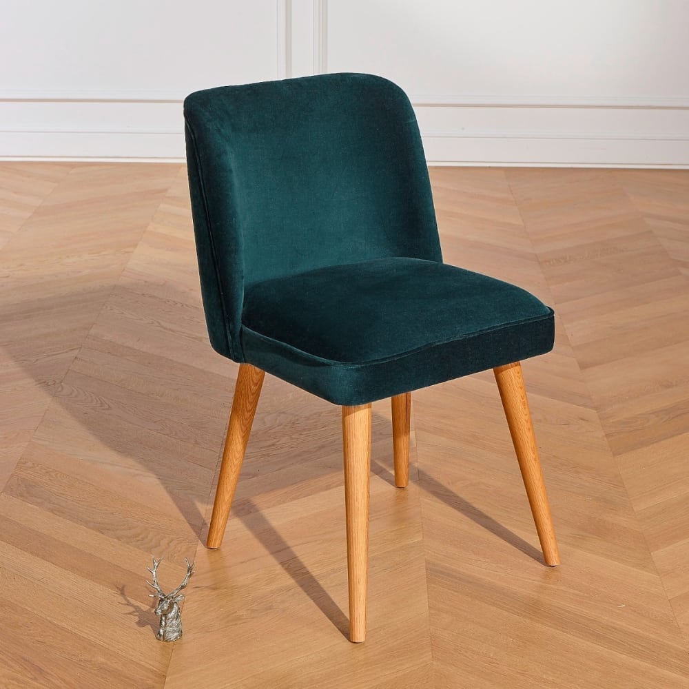 Set aus 2 Stühlen aus Gummibaumholz und Samt Peacock Blue -
