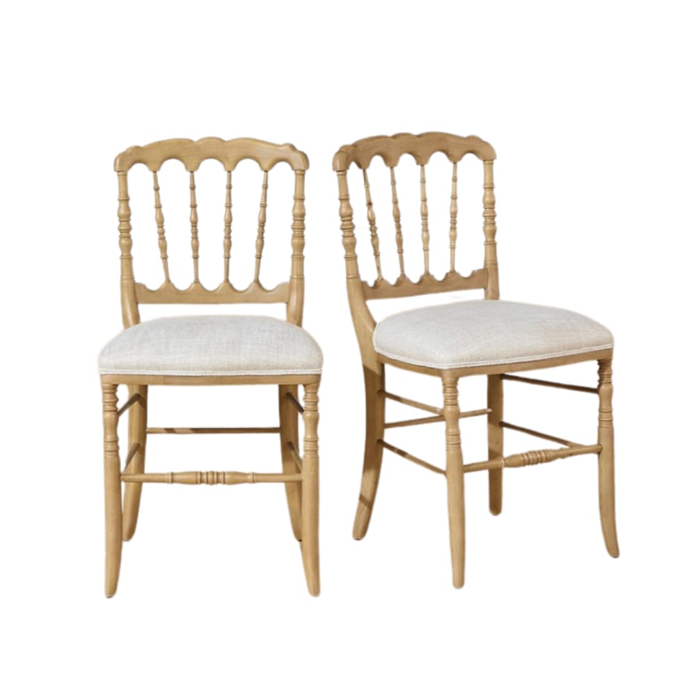 Robin des Bois 2er-Set aus Eichen- und Leinenstühlen Leinen style classic chic Beige Holz