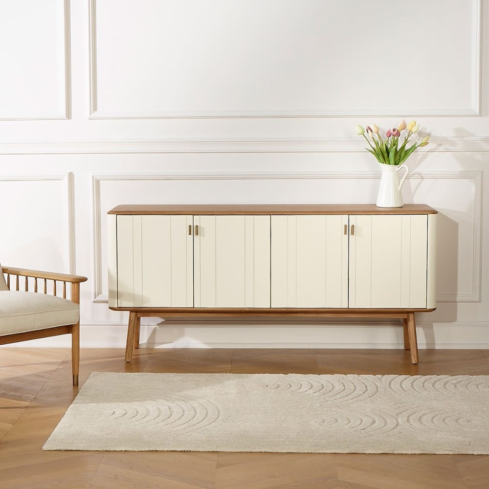 Buffet style contemporain, plateau en chêne, 4 portes