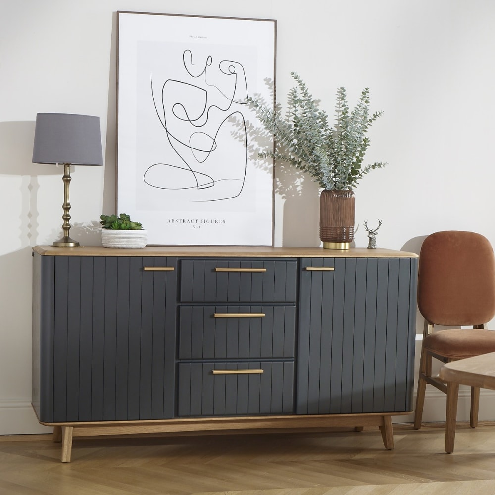 Buffet en chêne 2 portes et 3 tiroirs gris - Maisons du Monde