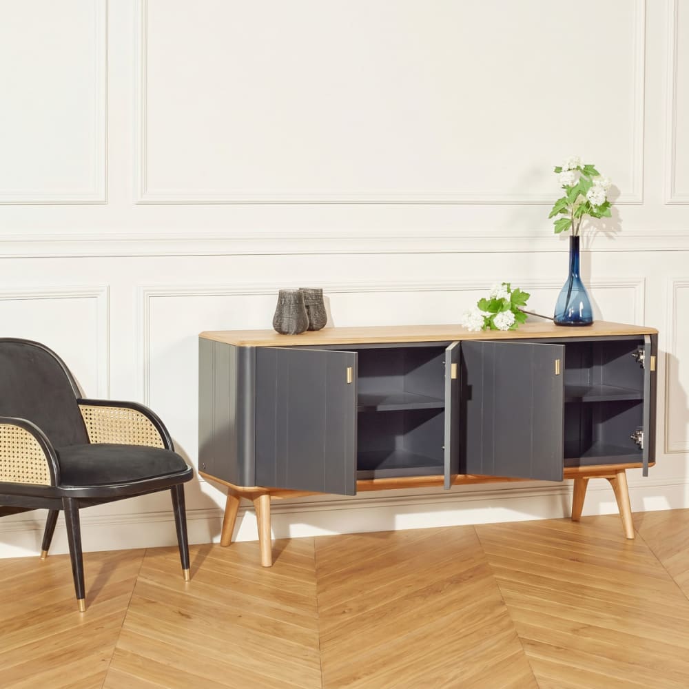 Eichenholz Buffet mit 4 Türen Gris anthracite - Maisons Du Monde