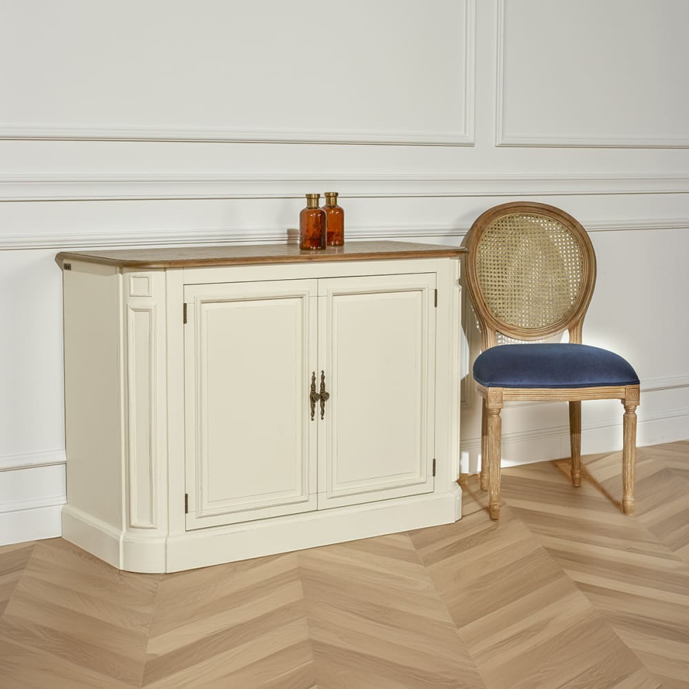 Buffet style shabby chic, plateau en chêne 2 portes blanc