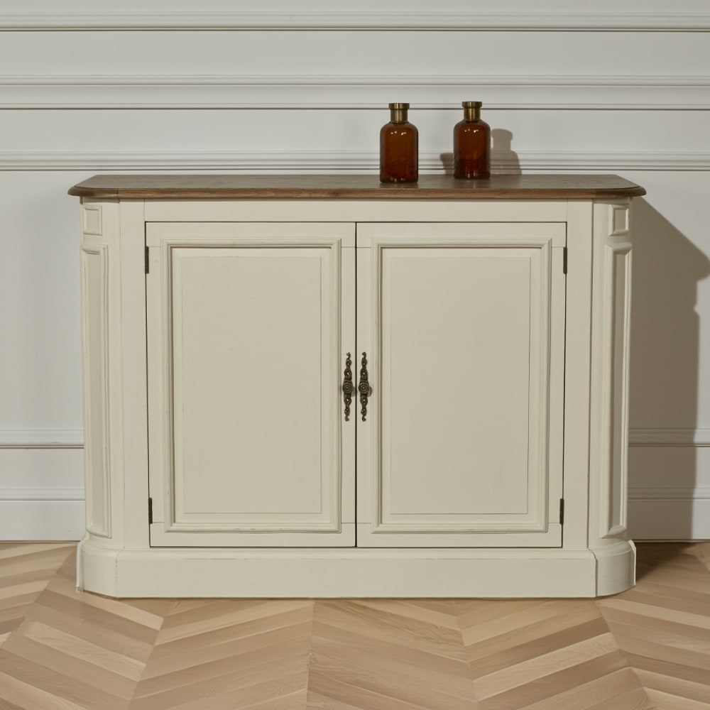 Buffet style shabby chic, plateau en chêne 2 portes blanc