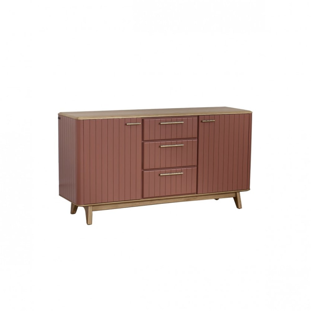 Robin des Bois Buffet en chêne 2 portes et 3 tiroirs gris style contemporain Gris Bois - 160x85x45cm