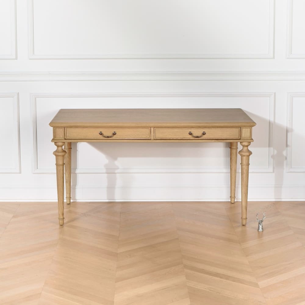 Bureau style shabby chic, plateau en chêne, 2 tiroirs teinte claire