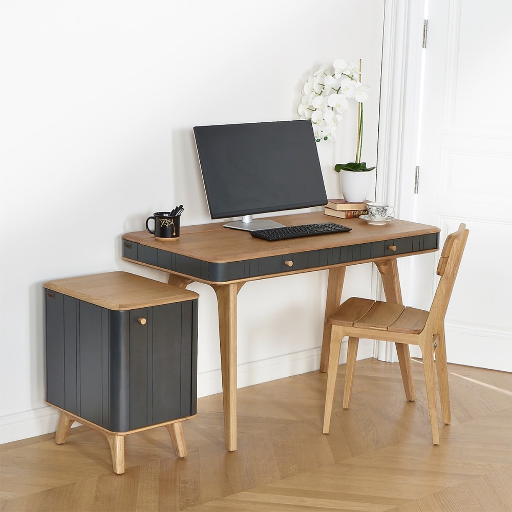 Schreibtisch mit 2 Schubladen aus Eiche Gris anthracite - Maisons