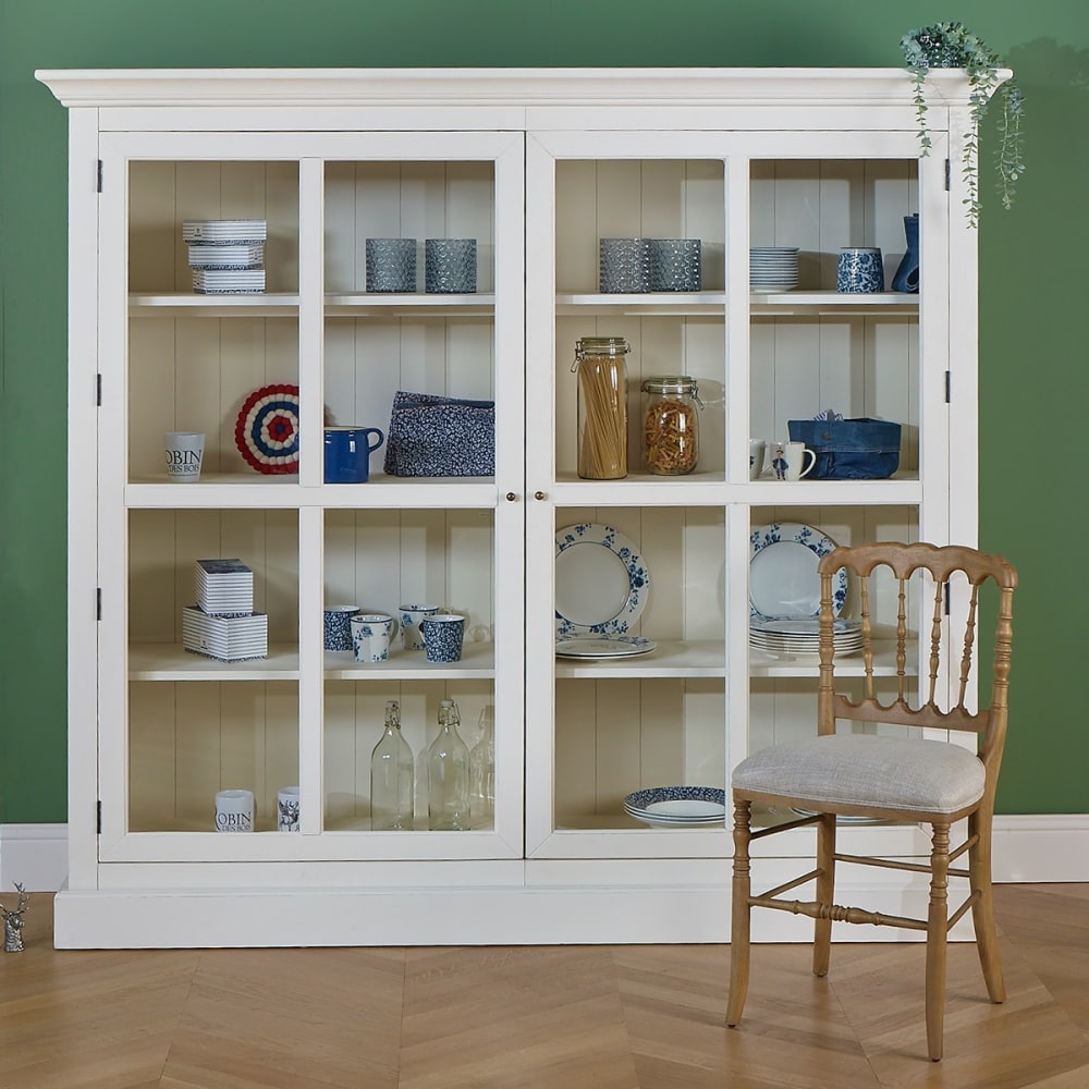 Vitrine style romantique, 2 portes en pin noir
