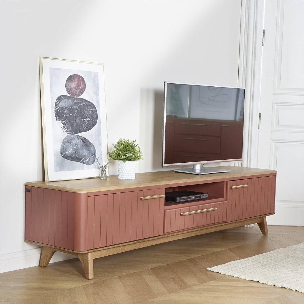 Meuble TV style contemporain en chêne rose