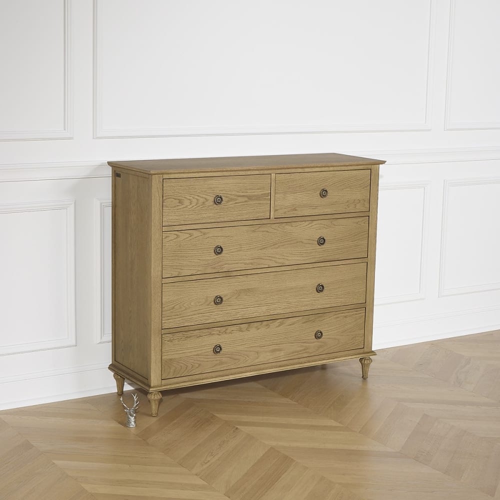 Shabby Chic Kommode aus Eiche, 5 Schubladen Braun - Maisons Du