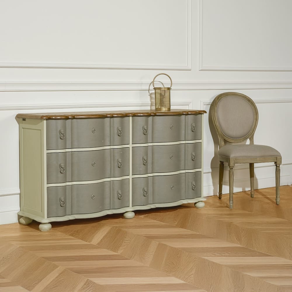 Shabby-Chic-Kommode, Eichenplatte, 6 Schubladen grau - Maisons Du