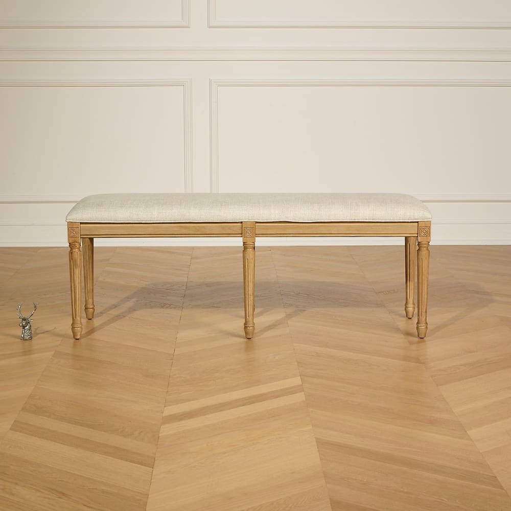 Banc style shabby chic en hévéa et lin lin - Maisons du Monde