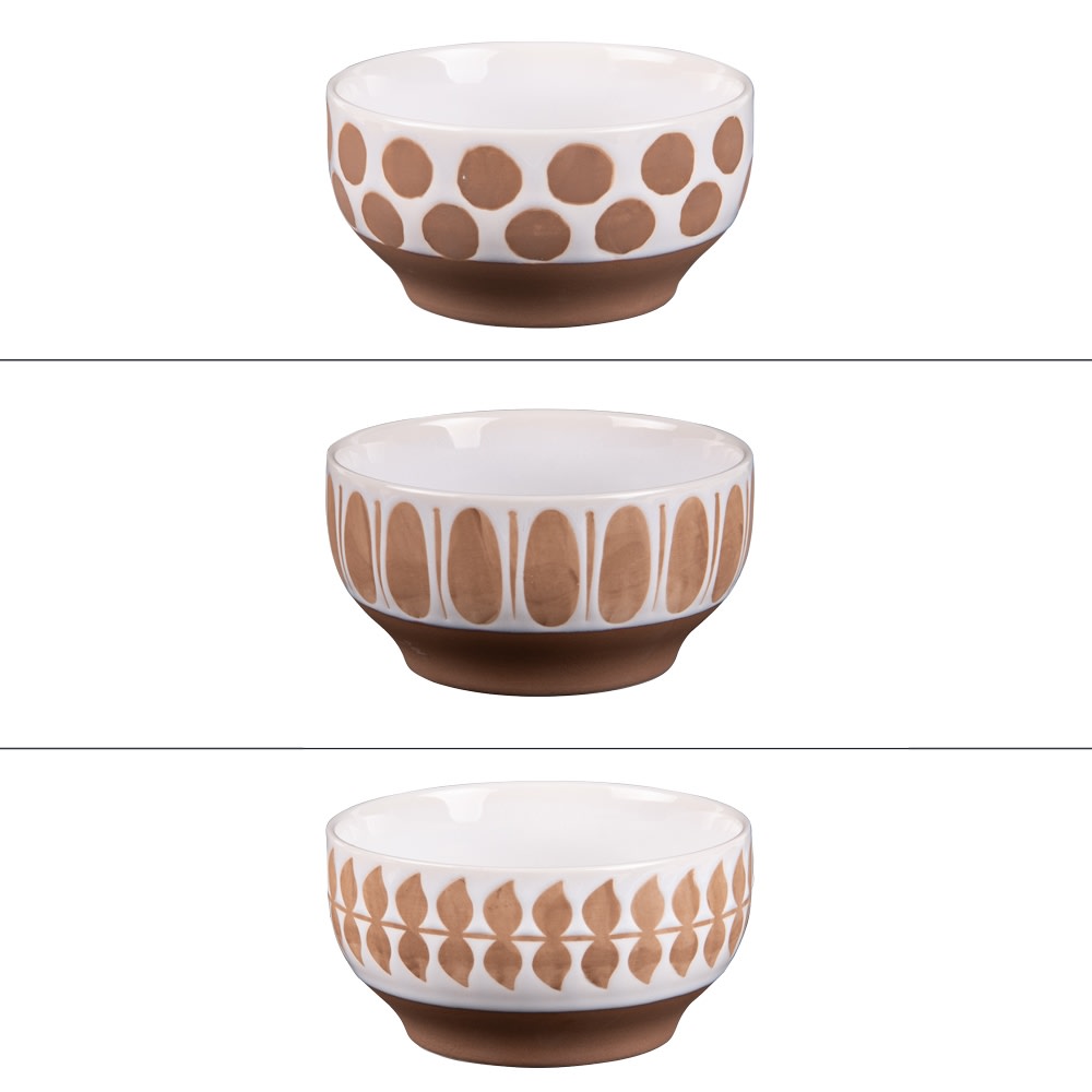 Lot de 3 assortiments de coupelles marron en faïence 12 cm
