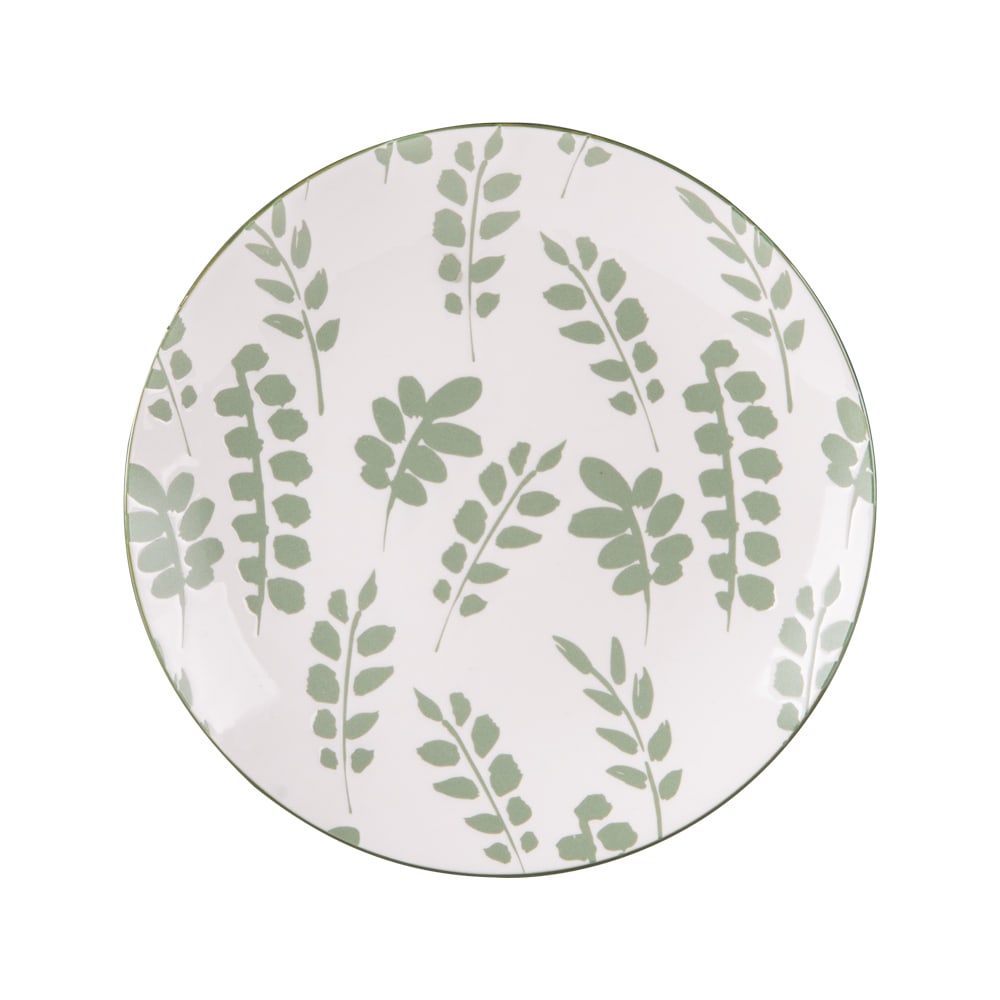 Lot de 6 assiettes à dessert motif végétal vert en porcelaine 19 cm