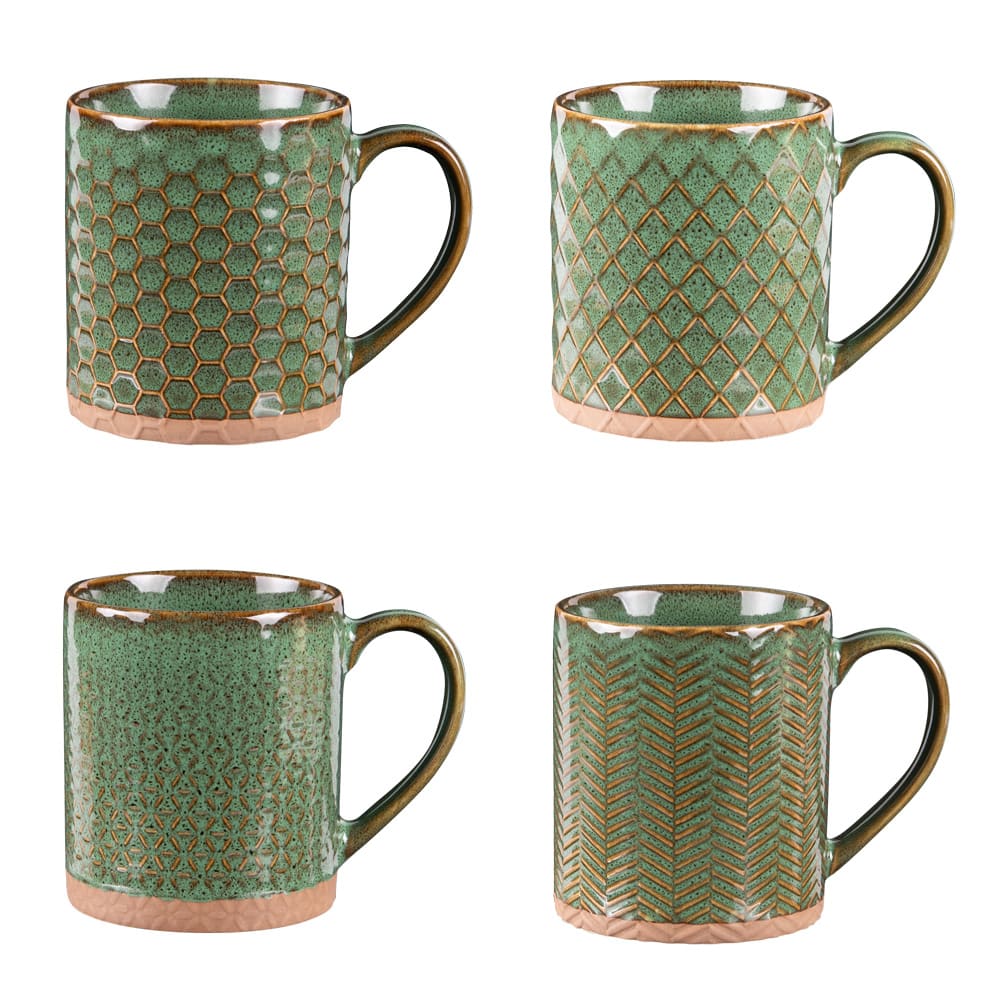 Coffret de 4 mugs jaspe s 35 cl verts en grès