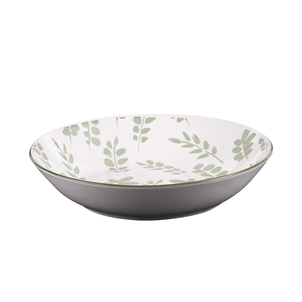 Lot de 6 assiettes creuses motif végétal vert en porcelaine 20 cm