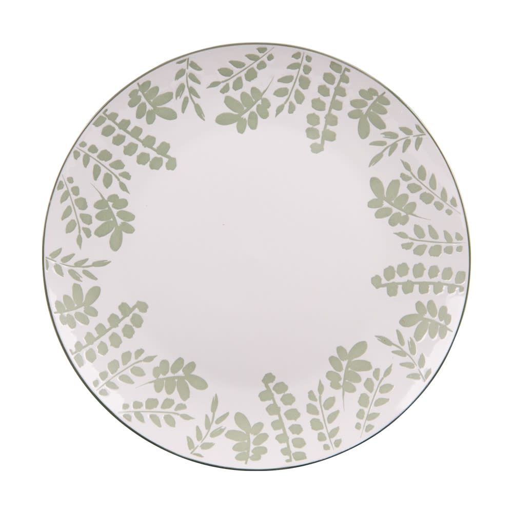 Lot de 6 assiettes plates motif végétal vert en porcelaine 27 cm