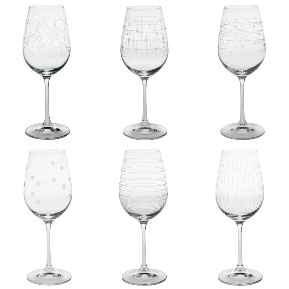 Lot de 6 verres à pied à motifs en cristallin 35 cl