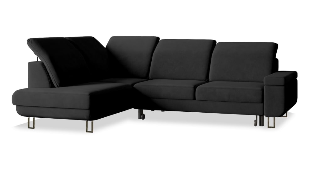 Masseno Ecksofa mit Schlaffunktion aus Velours-Stoff, Schwarz style modern Schwarz Stoff