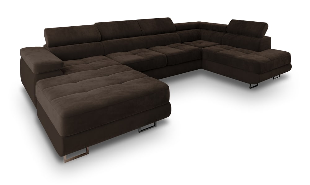 Masseno Ecksofa mit Schlaffunktion aus Velours-Stoff, Braun style modern Braun Stoff