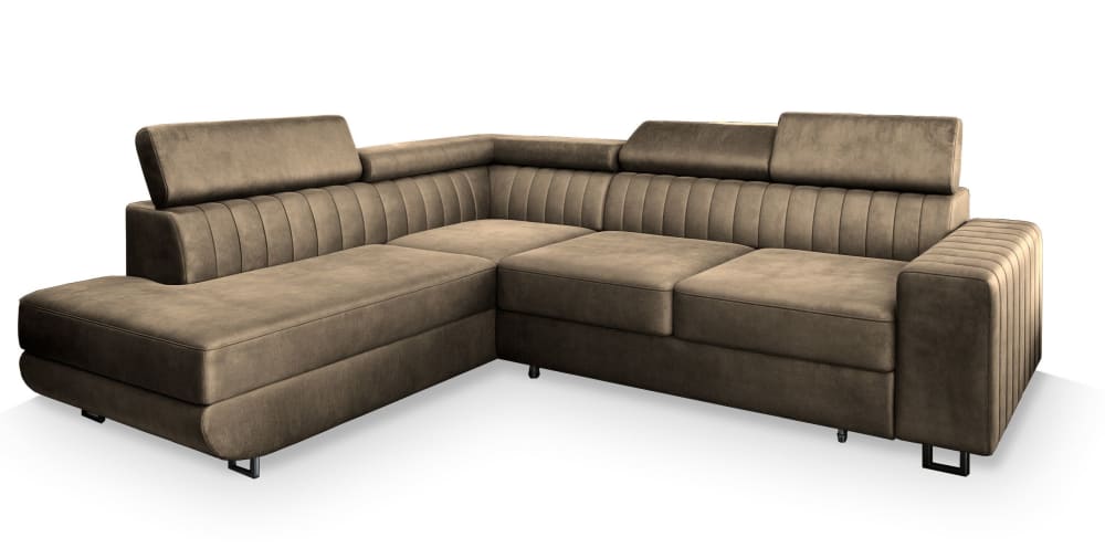 Masseno Ecksofa mit Schlaffunktion aus Velours-Stoff, Beige style modern Beige Stoff