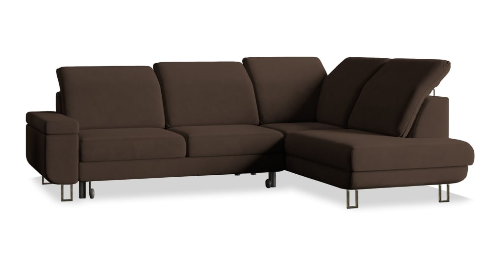 Masseno Ecksofa mit Schlaffunktion aus Velours-Stoff, Braun style modern Braun Stoff