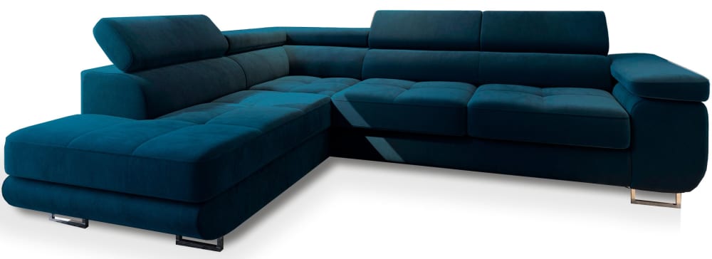 Masseno Ecksofa mit Schlaffunktion aus Velours-Stoff, Blau style modern Blau Stoff
