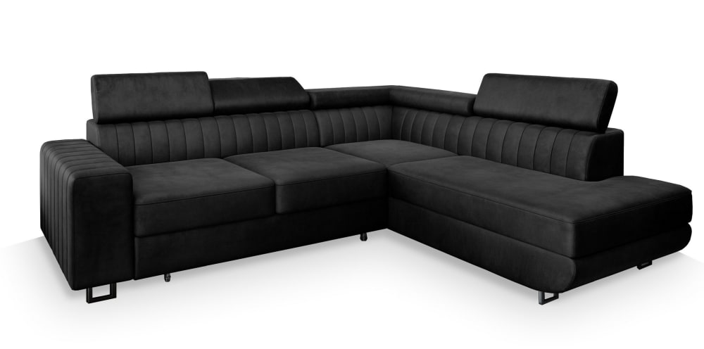 Masseno Ecksofa mit Schlaffunktion aus Velours-Stoff, Schwarz style modern Schwarz Stoff