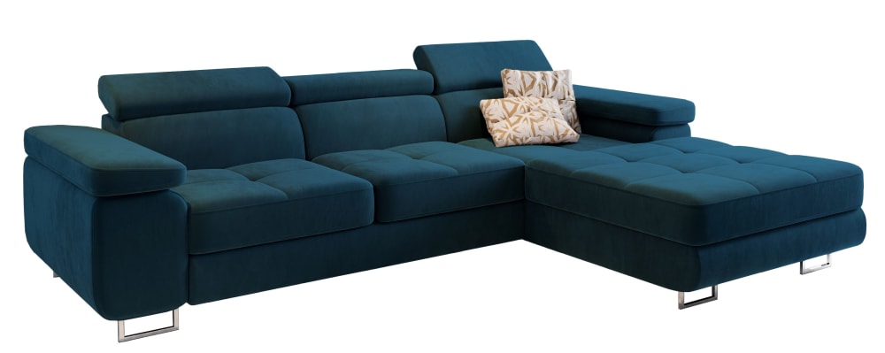 Masseno Ecksofa mit Schlaffunktion aus Velours-Stoff, Blau style modern Blau Stoff