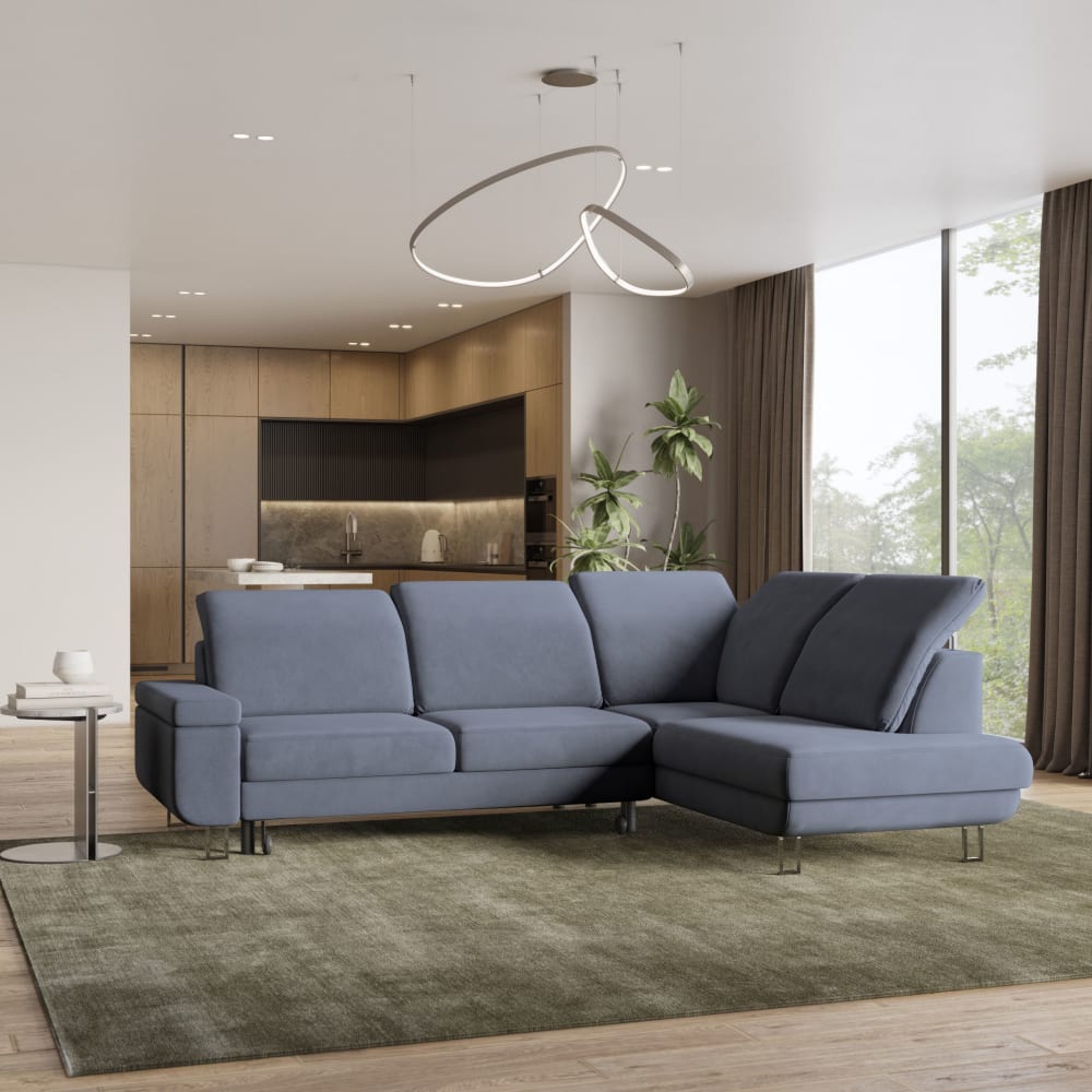 Ecksofa mit Schlaffunktion aus Velours-Stoff, Grau - Maisons Du