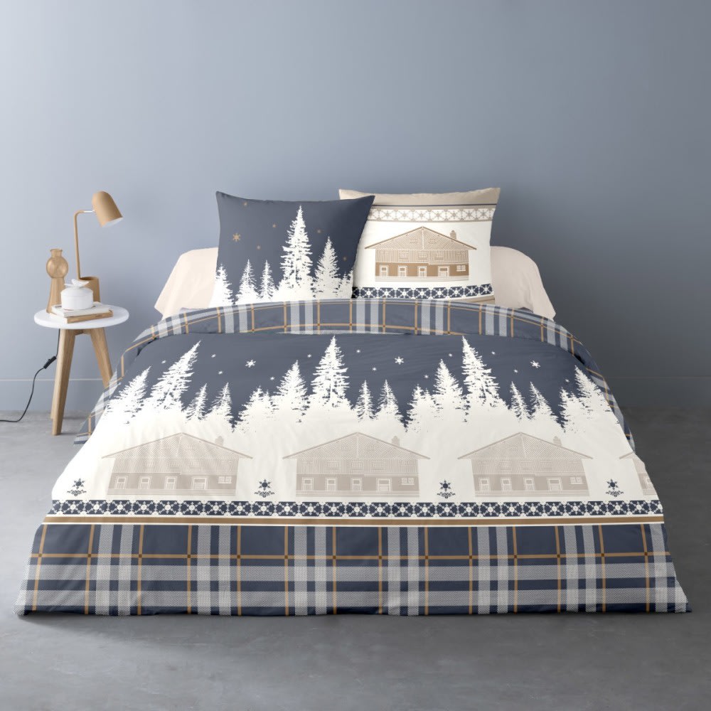 Parure de couette 100% coton flanelle imprimée 240x220cm 2 taies