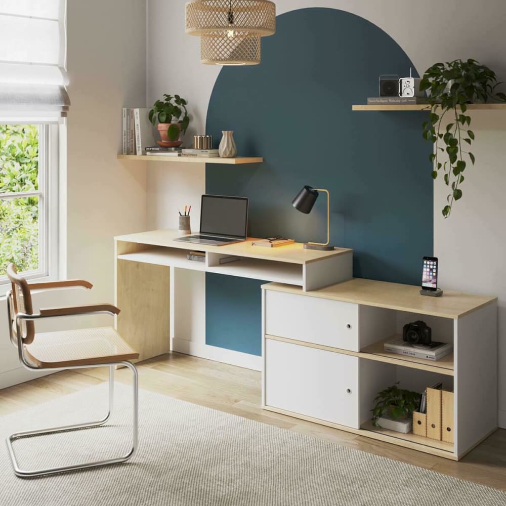 Bureau modulable avec rangement blanc et bois - Maisons du Monde