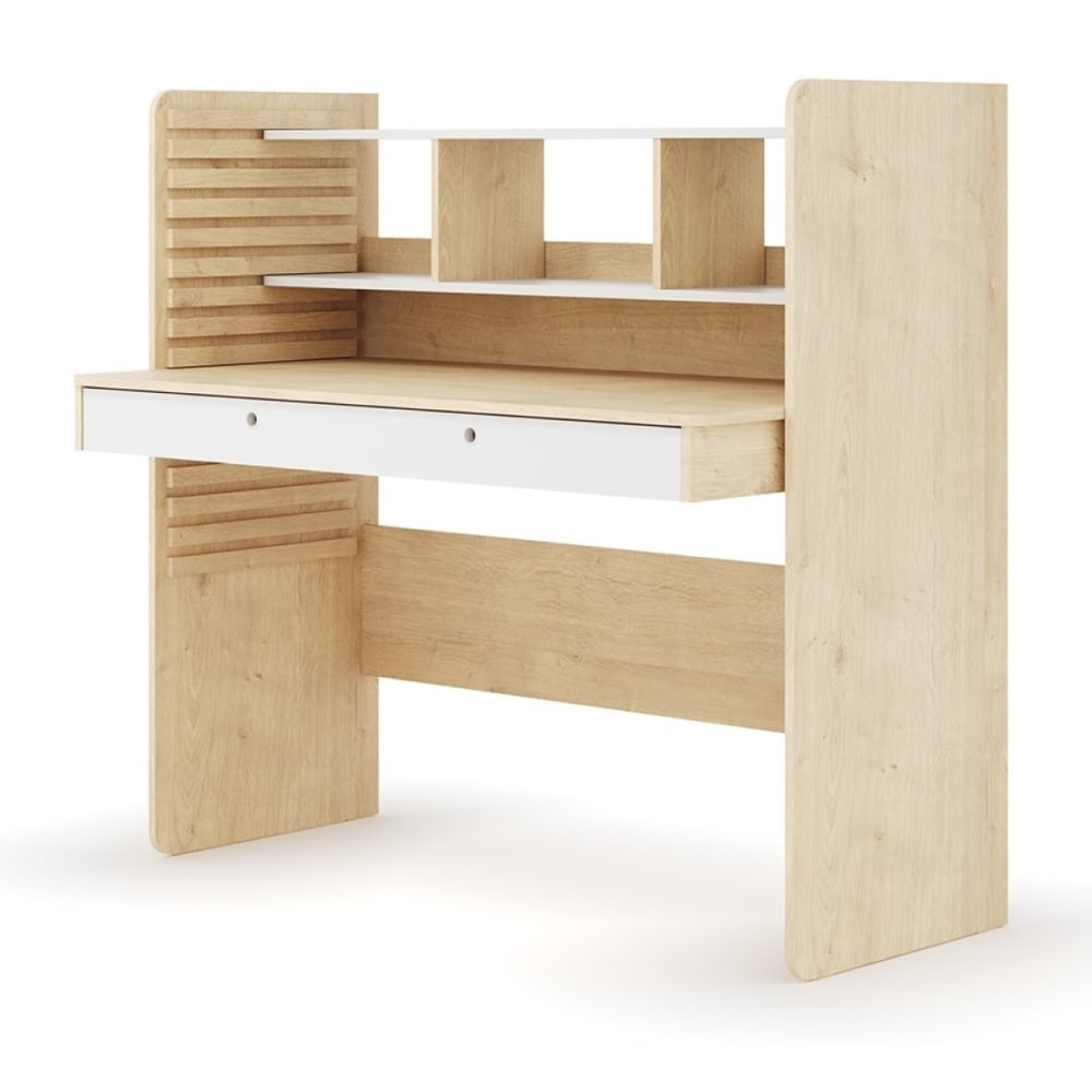 Bureau évolutif avec rangement bois et blanc